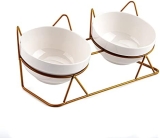 JOELELI Comederos para gatos, doble tazón de cerámica con base elevada para comida y agua, perfecto para cachorros, gatos y perros pequeños (doble tazón)