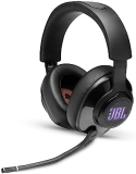 JBL Quantum 400 Auriculares para gamers con un diseño llamativo, tecnología de virtualización surround y reproducción DTS, con micrófono y RGB, compatible con múltiples plataformas, en negro