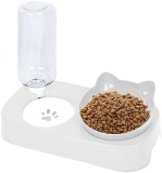 Cdemiy Cuenco para gatos, cuenco inclinado de 15° con botella de agua por gravedad, cuenco elevado antideslizante para gatos, cuencos de comida para gatitos, alimentación de alimentos húmedos y secos,