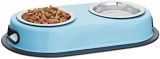 Relaxdays Comedero Doble para Perros y Gatos, Acero Inoxidable, Azul, 5.5 x 33 x 18 cm