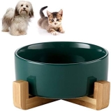 Hmpet Cuenco de cerámica para Gato Elevado Agua de Alimentos Platos Tazón básico para Perros con Soporte de Madera Proteger Las articulaciones del Cuello Tazones de alimentación para Mascotas