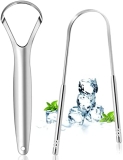 Brencco 2 limpiadores de lenguas de acero inoxidable, raspador de lengua, cepillo de lengua para limpieza bucal, reciclable, fácil de limpiar, respetuoso con el medio ambiente y práctico