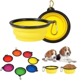 Qiaogle Cuenco para perros y mascotas, 2 cuencos plegables para comida y agua para gatos y perros, plato portátil para regar y alimentar mascotas, campamento/senderismo/caminar (M, amarillo)