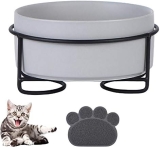 Hmpet Cuencos Elevado para Mascotas, 2 Piezas Cuencos de cerámica para Gatos Perros con Soporte de Hierro y Alfombra Antideslizante, Tazones de alimentación para Mascotas Tazón Doble de Comida y Agua