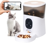 Pawmate Alimentador automático para gatos con cámara, video HD 1080P con visión nocturna, alimentador WiFi 2.4G para mascotas con audio de 2 vías, alertas de sonido para gatos y perros, bandeja única