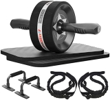 EnterSports Rodillo abdominal 6 en 1 con cinta de fitness, flexiones, esterilla para rodillas, equipo de fitness para entrenar los músculos abdominales, ideal para hombres y mujeres en casa