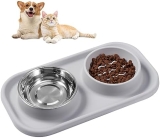 Starlike Comedero Perro, Comedero Perro Antivoracidad, Dobles Comederos para Perros Inoxidable con Alfombrilla Alimentación Antiderrames para Cachorros Pequeños, Perros Medianos