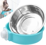 Comedero Colgante para Mascotas de Acero Inoxidable, Cuenco para Perros, Jaula de Comida y Agua, 2 en 1cuenco extraíble Azul para Mascotas