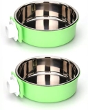 KuTi Kai Tazón colgante de acero inoxidable 2 en 1 para mascotas, alimentador de alimentos para cachorros, fuente de agua con soporte para pernos para perros (verde-grande-2 paquetes)