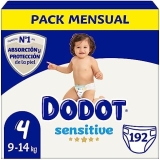 Dodot Pañales Bebé Sensitive Talla 4 (9-14 kg), 192 Pañales, Óptima Protección de la Piel de Dodot, Pack Mensual