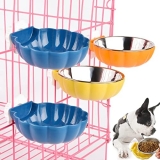 4 Pcs Cuencos Colgantes para Mascotas,Comedero Perro Gato Conejo Acero Inoxidable Animales Domésticos Jaula Extraíble Alimentos Agua Cuencos para Animales Pequeños Herramienta de alimentación