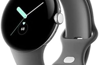 Google Pixel Watch – Reloj inteligente Android con seguimiento de actividad – Reloj de seguimiento de frecuencia cardíaca – Caja de acero inoxidable plateado pulido con banda activa de carbón, WIFI/BT
