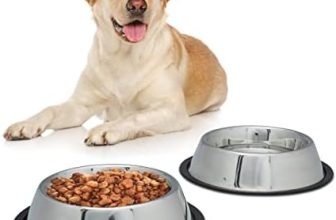 Relaxdays 10023458_59 Comedero y Bebedero Perro Antideslizante, Acero Inoxidable, Plateado, 6 x 26 cm, 2 Unidades, L