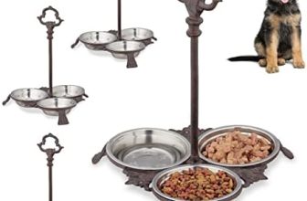 Relaxdays Comedero Perro y Gato, 3 Cuencos de 200 ml, Bebedero Exterior, Hierro Fundido-Acero Inoxidable, 1 Ud, Marrón
