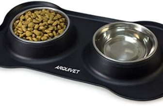ARQUIVET Comedero y Bebedero Doble para Perros y Gatos – Cuenco de Acero Inoxidable – Base de Silicona Antideslizante y antivuelcos – Accesorios Comida Mascotas – 2 x 400 ml