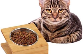 Relaxdays Comedero Gato y Perro con Soporte, Bebedero, Pequeño, Bambú y Acero Inoxidable, 1 Ud, 10x18x18 cm, Marrón, 1 Cuenco