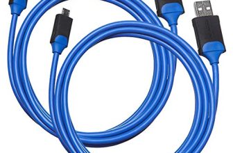 Amazon Basics – Cable de micro-USB a USB tipo A carga para mando de PlayStation 4 – 1,82 m, Paquete de 2, Azul