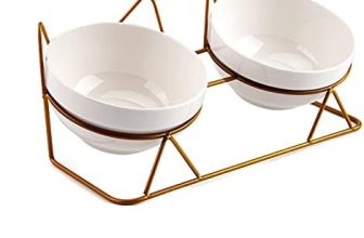 JOELELI Comederos para gatos, doble tazón de cerámica con base elevada para comida y agua, perfecto para cachorros, gatos y perros pequeños (doble tazón)