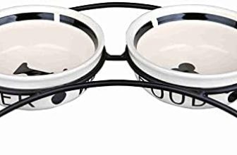 Trixie Set Comedero Cerámico y Pie, Blanco Negro, Multicolor, 0,25 L