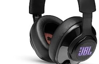 JBL Quantum 400 Auriculares para gamers con un diseño llamativo, tecnología de virtualización surround y reproducción DTS, con micrófono y RGB, compatible con múltiples plataformas, en negro