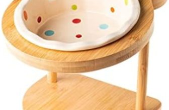 ZLXDP Mascotas Lindas Doble Cuenco Perro Gato Comida alimento de Agua Soporte de Plato de cerámica Plato Plato de cerámica Suministros for Mascotas