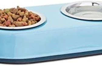 Relaxdays Comedero Doble para Perros y Gatos, Acero Inoxidable, Azul, 5.5 x 33 x 18 cm