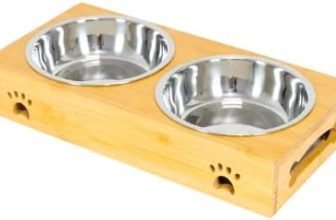 Edipets, Comedero Perro Gato, Plato Simple, Doble, Bebedero Triple, Extraíble de Cerámica o Acero Inoxidable, Base de Bambú Antideslizante