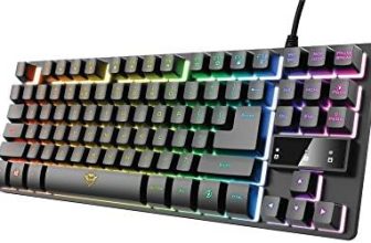 Trust Gaming Teclado Gamer TKL GXT 833 Thado Teclado Retroiluminado RGB Tenkeyless (20% más pequeño), Membrana, Disposición QWERTY Español, Anti-Ghosting, USB, con Cable, PC/Ordenador