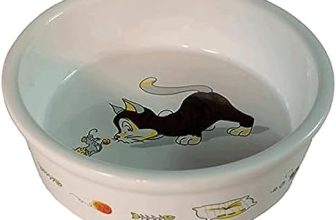 Arquivet Comedero, Bebedero de cerámica para perro o gato con dibujo de gatito – Recipiente comida para mascotas – Plato alimentador de cerámico para perros y gatos – Cuenco para perros y gatos – 12 cm