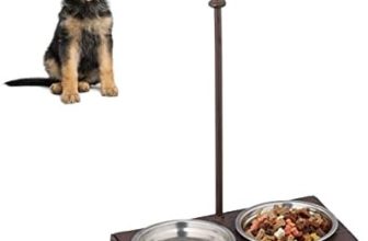 Relaxdays Comedero Perro Doble, Soporte con Asa, 2 Cuencos, Hierro Fundido-Acero Inoxidable, 200 ml, 1 Ud, Marrón Oscuro