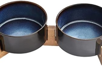 ZLXDP Perro del Cuenco de los Gatos con el Soporte de bambú for los Gatos Alimento de los Cuencos alimentando el tazón de Agua de alimentación for Mascotas