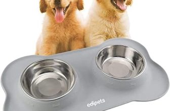 Edipets, Comedero Perro Gato y Mascotas, Bebedero Perro Gatos, Doble Plato Extraíble de Acero Inoxidable, Base de Silicona Antideslizante (Tamaño M – 480 Gr, Gris)