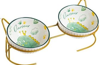 ZLXDP Dibujos Animados de Gatos Cuenco Mascota cerámico cerámico Marco de Hierro Doble Cuenco Perro Gatos Universal Antideslizante Cuenco Mascota alimentador de Mascotas