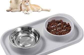 Starlike Comedero Perro, Comedero Perro Antivoracidad, Dobles Comederos para Perros Inoxidable con Alfombrilla Alimentación Antiderrames para Cachorros Pequeños, Perros Medianos