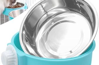 Comedero Colgante para Mascotas de Acero Inoxidable, Cuenco para Perros, Jaula de Comida y Agua, 2 en 1cuenco extraíble Azul para Mascotas