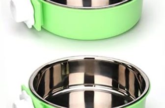 KuTi Kai Tazón colgante de acero inoxidable 2 en 1 para mascotas, alimentador de alimentos para cachorros, fuente de agua con soporte para pernos para perros (verde-grande-2 paquetes)