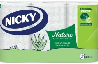 Nicky Nature Papel Higiénico, 6 Rollos, 3 Capas, 170 Servicios Por Rollo. Enriquecido Con Loción De Aloe Vera, color Blanco, 9,8 x 13cm