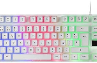 Mars Gaming MK02 Blanco, Teclado Gaming H-Mech, Compacto TKL, FRGB Rainbow, Antighosting, Idioma Español