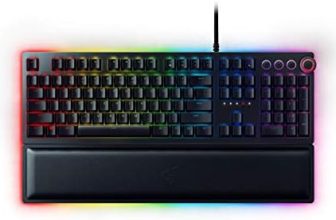Razer Huntsman Elite Teclado mecánico para juegos con interruptores optomecánicos lineales, control giratorio funcional, reposamanos iluminado, iluminación cromática RGB, US Layout,Negro